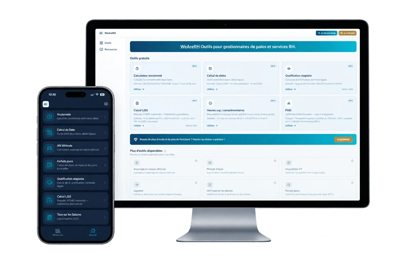 Aperçu des outils WeAreRH sur ordinateur et sur mobile